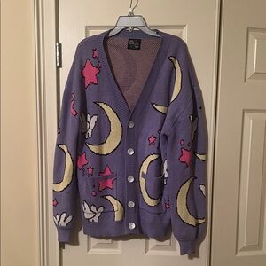Steady Hands Purple Cardigan with Moon and Star Design Women Medium/Large